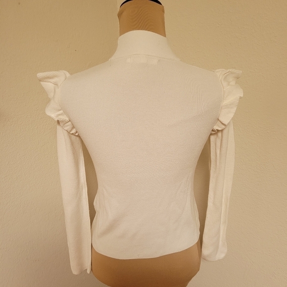 Avec Les Filles Cream Mock Neck Sweater With Ruffles - Picture 5 of 5